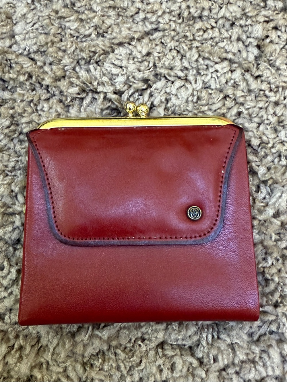 Buxton Red Leather Kiss-Lock Wallet with Gold Trim